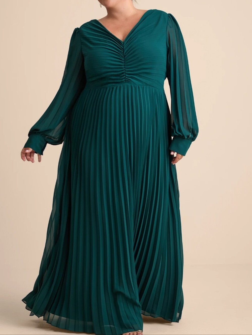 NWT Lulus Sophisticated Grace Emerald Green Pleated Maxi Dress 1X Plus Size